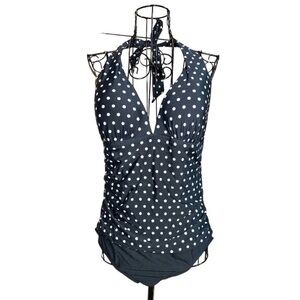2Bamboo One Piece Halter Polka Dot Bathing Suit Swimwear Black White Size Large